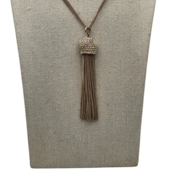 Gold Tone Crystal Tassel Pendant long Necklace New York & Company - Picture 6 of 7
